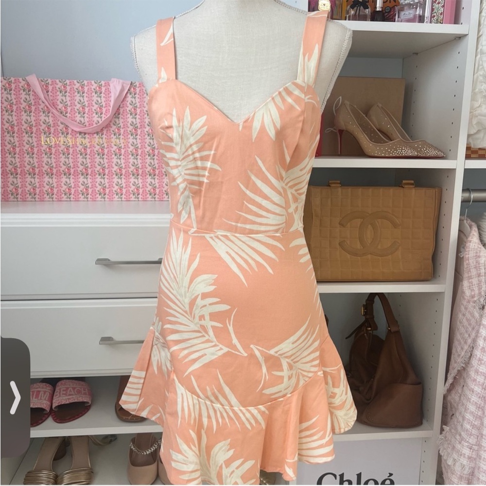PINK LILY Mini Dress, Peach Floral, Size Small